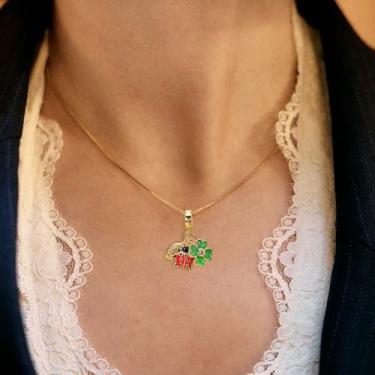 Imagem de Colar feminino com pingente de joaninha de trevo verde banhado a ouro cristal ferradura folha trevo inseto pingentes corrente corrente colar ajustável dia de São Patrício joia de aniversário 45,7 cm