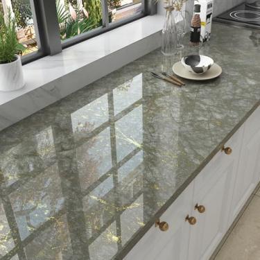 Imagem de Stickyart Papel de Contato de Bancada Verde Escuro Impermeável Papel de Parede de Mármore Descasque e Cole Papel de Parede Autoadesivo Granito Papel de Parede de Mármore para Bancadas Banheiro Cozinha