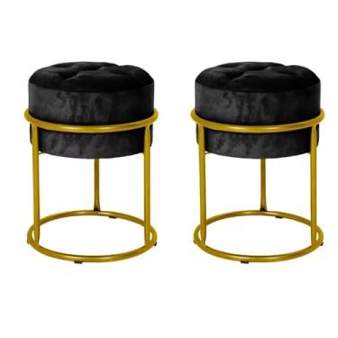 Imagem de Banqueta Redondo Ferro Banco Poltrona Sala Escritorio Penteadeira Decoração(Preto)