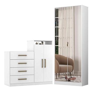 Imagem de Cômoda Sapateira Áurea e Armário Multiuso Grife Branco - Demóbile