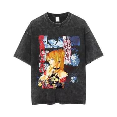 Imagem de Camiseta Masculina Y2K Death Notes Anime Lavada De Manga Curta Com Gol