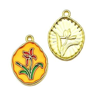 Imagem de Pingentes De Flores Em Esmalte 10pcs, Padrão De Tulipa, Rosa, Lírio E 