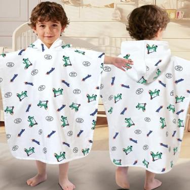 Imagem de VOOVA & MOVAS Toalha de banho infantil com capuz, grande (2 a 4 anos, 56 x 56 cm) feita de 100% algodão macio, toalha poncho com capuz absorvente para bebês meninos, perfeita para piscina | natação |