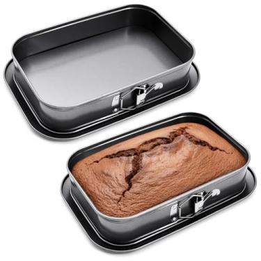 Imagem de Uiifan 2 formas antiaderentes, formas de bolo de queijo, retangulares, formas de bolo quadradas, com fundo removível para cozinha, assar, muffin, pão, brownie, bakeware(28 x 18 x 7,6 cm)