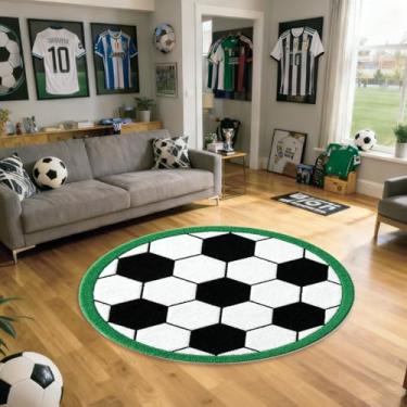 Imagem de JarThenaAMCS Tapete redondo de futebol 101,6 cm tapete esportivo lavável antiderrapante macio para decoração de sala de estar e sala de jantar