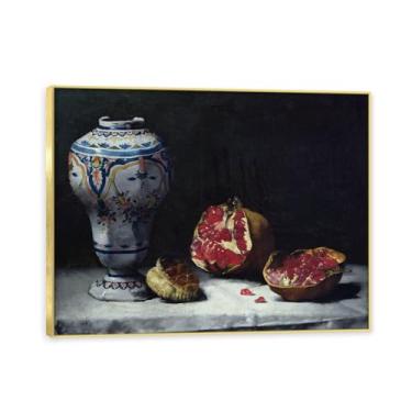 Imagem de NHLDZYH Moldura dourada. Pintura vintage fruta ainda vida em tela retro fruta motivo estilo country decoração de parede para cozinha e sala de jantar. A58. 70 x 90 cm.