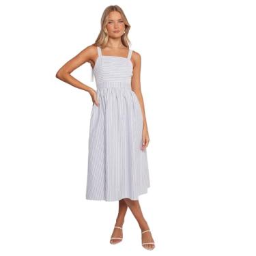 Imagem de Petal & Pup Vestido feminino Johanna Midi Cinza/Branco, Cinza/branco, P
