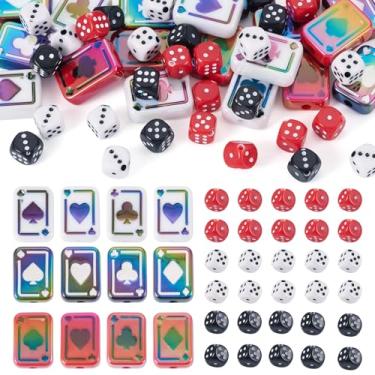 Imagem de Cheriswelry Kit de 48 contas de acrílico para fazer joias, contas de dados, pôquer, cartas divertidas, contas espaçadoras coloridas e soltas de 9,5 a 25,5 mm para colares DIY, pulseiras, brincos