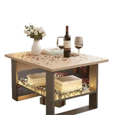 Imagem de Mesa de Centro 2 Andares MDF 68x45 Fácil Montagem Tampo Amadeirado e Pés Cinza(Msa de Centro 2 Andares 68x45)