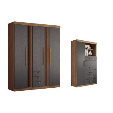 Imagem de Guarda Roupa 2 Peças (1guardaroupa+1cômoda) Qc263 Jatobá/grafite - Santos Andirá