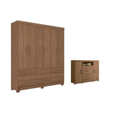 Imagem de Guarda Roupa Casal com Cômoda Qc448 6 Portas de Bater 9 Gavetas em MDP com Corrediças T...