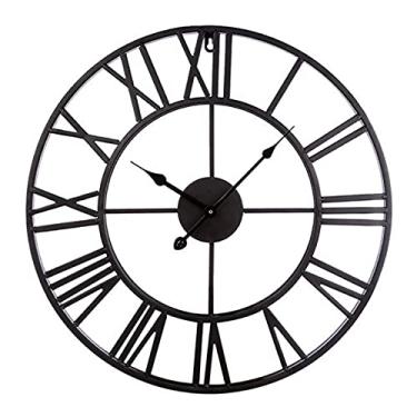 Imagem de Relógio de parede com algarismos romanos de 48 cm, silencioso, sem tique-taque, operado por bateria, relógio de parede redondo de metal clássico para decoração de casa/loft/fazenda