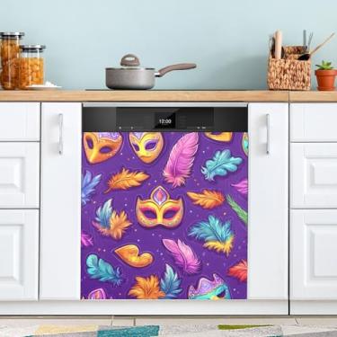 Imagem de ATTX Capa magnética para lava-louças Mardi Gras | Adesivo decorativo de eletrodomésticos de 58 x 66 cm para armários domésticos e eletrodomésticos (67)