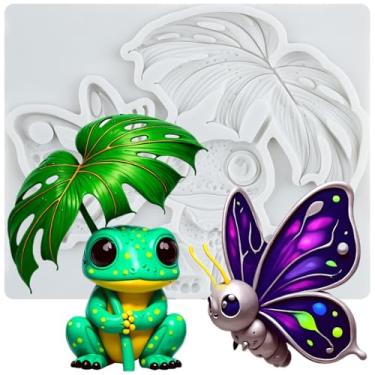 Imagem de MYPRACS Molde de silicone sapo moldes de fondant sapo e borboleta sapo com tema de folha molde de chocolate doce para decoração de bolos, topo de cupcake, artesanato de açúcar, pasta de goma de