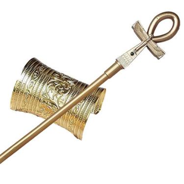 Imagem de Kit Cajado Bastão Egípcio Faraó Cleópatra + Bracelete Dourado Acessóri