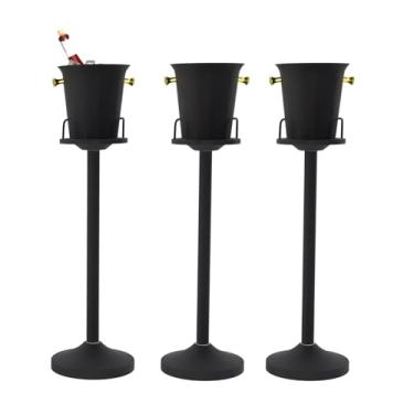 Imagem de Balde de gelo com suporte balde de gelo champanhe para festa aço inoxidável balde de gelo champanhe em pé balde de vinho no suporte para bar de cerveja churrasco casamento KTV clube cozinha, preto 3