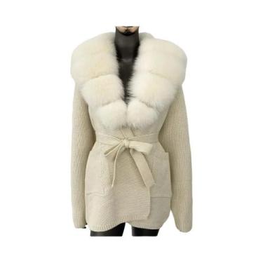 Imagem de Casaco de Pele de Raposa Verdadeira para Inverno - Cardigan Feminino c