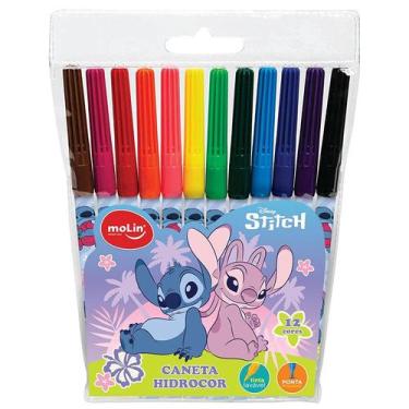 Imagem de Hidrocor com tinta lavável e ponta bloqueada stitch molin 12 cores