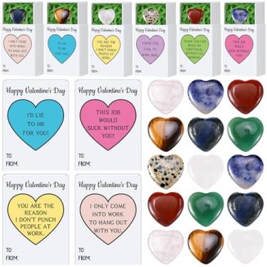 Imagem de Humyoun Conjunto de 30 presentes de Dia dos Namorados, símbolo de bolso, pedras naturais em forma de coração com caixas de bolso e grama de ráfia para lembrança dos namorados, colegas de trabalho