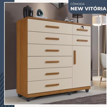 Imagem de Comoda New Vitoria 1 Porta 8 Gavetas em MDP com Chave Benetil Moveis