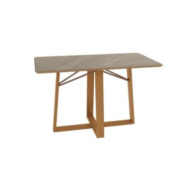 Imagem de Mesa Jantar Elma Premium Madeira Maciça c/ Tampo Madeirado c/ Vidro 160x90cm Carvalho/Freijo Bronze Kappesberg