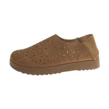 Imagem de Tênis feminino de corte baixo estilo francês com sola macia e bico redondo, confortável e respirável para uso casual, Marrom, 34