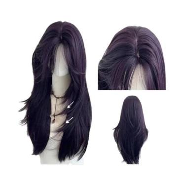 Imagem de Peruca Feminina Roxa Escura De 22 Polegadas Com Franja Em Camadas, Cab