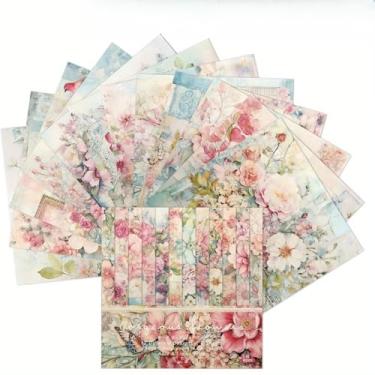 Imagem de 1 bloco de papel para scrapbooking, papel de artesanato de diário de lixo, arte de fundo com padrão sortido origami cartolina scrapbook manual para fazer fundo de flores (Flowers01)