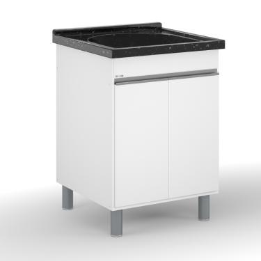 Imagem de Balcão para Lavanderia 1 Porta 56,5cm com Tanque Amélia AJ Rorato - Branco com Preto
