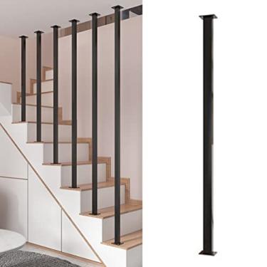 Imagem de Balaústre interno de corrimão de escada de metal – corrimãos retos quadrados com kit completo para suportes de parede, barras de ferro modernas para guardrail
