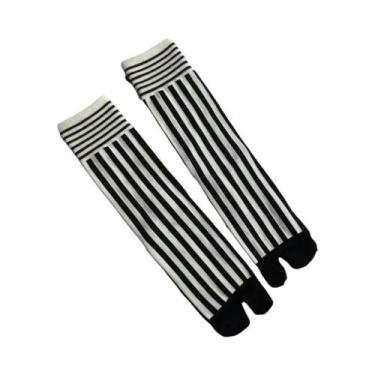 Imagem de Meias Tabi Femininas Coloridas Com Listras Retrô, De Algodão Penteado,