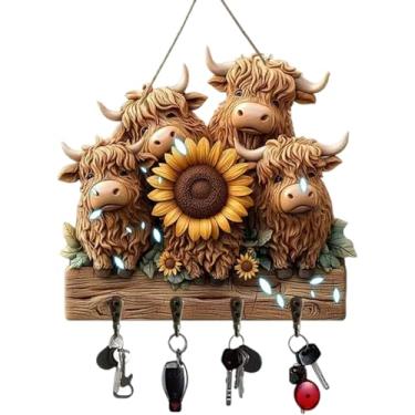 Imagem de Porta-chaves para parede | com 4 ganchos organizador de 2D, lindo suporte de parede - para entrada, corredor, quinta, sala de estar, cozinha, decoração de casa, escritório, apartamento