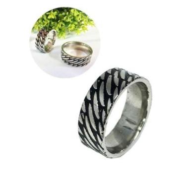 Imagem de Anel Aliança Masculino Feminino Preto Prata Minimalista Estiloso Folha Rajado Aço Inox-Unissex