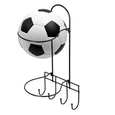 Imagem de Suporte de bola de parede – Suporte de basquete de 2 camadas, suporte de bola montado na parede, prateleira de armazenamento de aço, organizador de equipamentos esportivos sem broca para crianças e