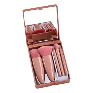 Imagem de Kit 5 Pincéis Maquiagem Portátil com Mini Espelho - Genérico