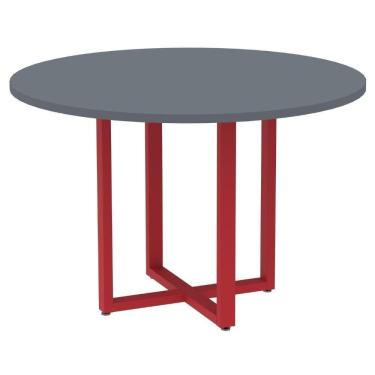 Imagem de Mesa De Reunião Redonda P25 Pandin 110 Cm (largura) Tampo Mdp Grafito Pé Aço Tubular Vermelho