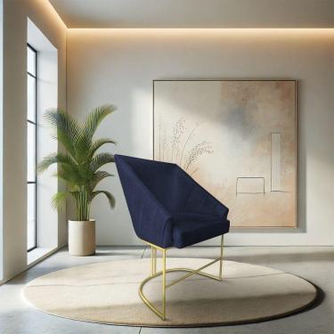 Imagem de Poltrona Decorativa Alana Suede Base De Ferro Dourado - Pallazio Cor Azul Marinho
