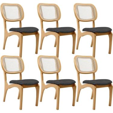 Imagem de Kit 6 Cadeiras Para Sala De Jantar Estofada E Tela Mariah L02 Linho Cinza Escuro