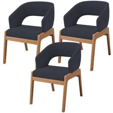 Imagem de Kit 03 Cadeiras De Jantar E Estar Living Estofada Lince L02 Suede Preto