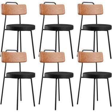 Imagem de Kit 06 Cadeiras Decorativas Estofada Para Sala Jantar Barcelona L02 Couríssimo Camel Preto - Lyam