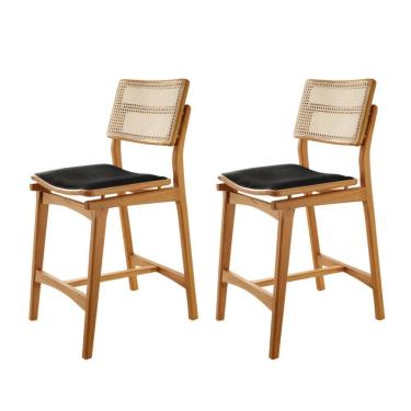 Imagem de Conjunto Com 2 Banquetas Eva Premium Linho Preto Imbuia Natural