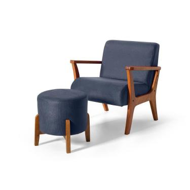 Imagem de Conjunto Poltrona Estofada Cléo Com Puff Redondo Berlim Azul