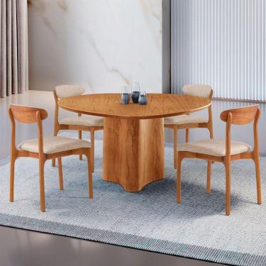 Imagem de Mesa 135cm Laminado Com 4 Cadeiras Noronha Moderna Milano Imbuia Naturale