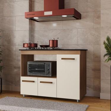 Imagem de Balcão Dália Para Cooktop 4 Bocas 3 Portas Cozinha Mb1 120cm Cor Savana Off White