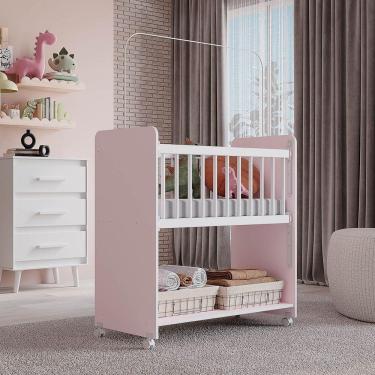 Imagem de Berço Lótus Com Grade Fixa Mb1 Cor Branco Com Rosa