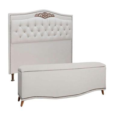 Imagem de Conjunto Cabeceira E Calçadeira Holanda 140cm Linho Star Confort Branco