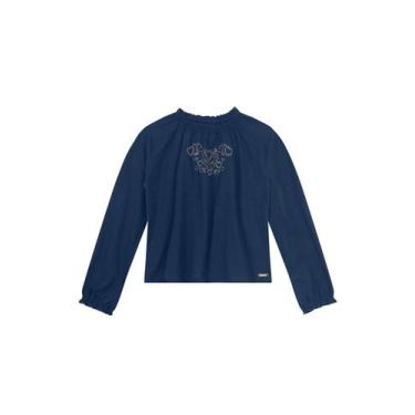 Imagem de Blusa infantil menina com bordado de coração Mundi Azul, 4, Azul