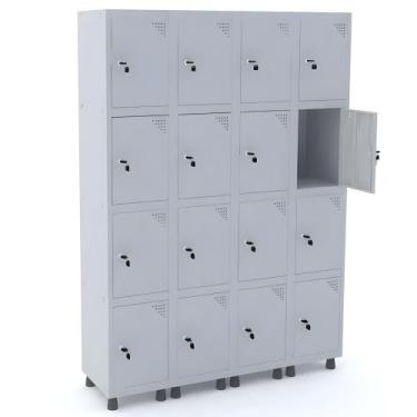 Imagem de Roupeiro Aço Light 16 Portas Cinza Com Fechadura - Pandin