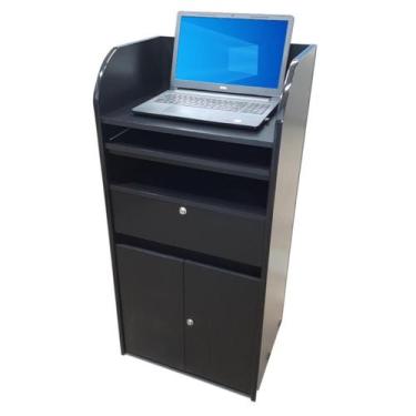 Imagem de Balcão Para Computador Notebook Com Prateleira Para Teclado Preto - MC