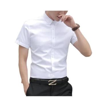 Imagem de Camisa Masculina Slim Fit De Cor Sólida Para Negócios E Casual, Sem Ne